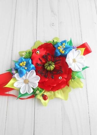 Прикраса для великоднього кошика з маками і ромашками декор на великдень з українськими квітами подарунок1 фото