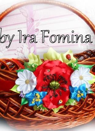 Прикраса для великоднього кошика з маками і ромашками декор на великдень з українськими квітами подарунок2 фото