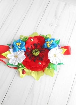 Прикраса для великоднього кошика з маками і ромашками декор на великдень з українськими квітами подарунок4 фото
