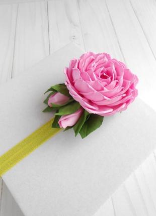 Рожева квітка пов'язка на голову дівчинці прикраса для волосся з трояндою дитині подарунок на рік1 фото