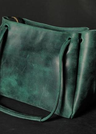 Шкіряна жіноча сумочка "азія", вінтажна шкіра колір зелений1 фото