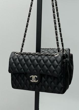 Сумка жіноча в стилі chanel 2.55 black/silver7 фото