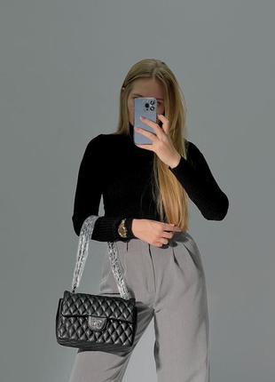 Сумка женская в стиле chanel 2.55 black/silver6 фото