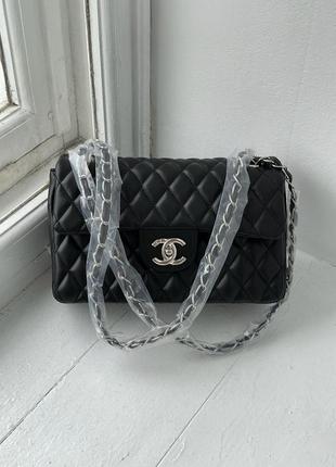 Сумка женская в стиле chanel 2.55 black/silver9 фото