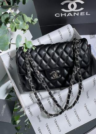 Сумка жіноча в стилі chanel 2.55 black/silver3 фото