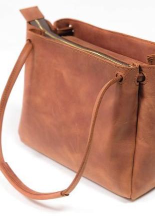 Кожаная женская сумка "азия",  винтажная кожа, цвет коньяк3 фото