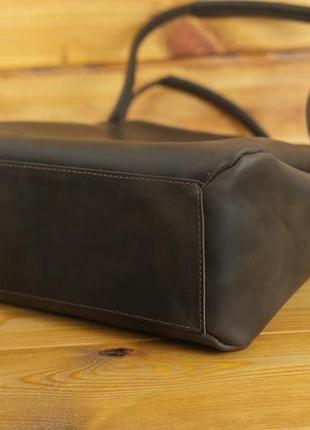 Шкіряна жіноча сумочка "азія", вінтажна шкіра колір шоколад3 фото