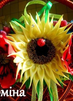 Декор з маками соняшником подарунок на великдень прикраса на великодній кошик з українськими квітами8 фото