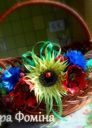 Декор з маками соняшником подарунок на великдень прикраса на великодній кошик з українськими квітами7 фото