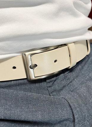 Ремень мужской кожаный  ps-3574 (130 см) бежевый под брюки классический7 фото