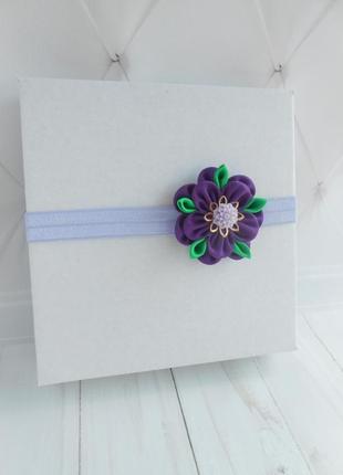Фиолетовая повязка для малышки на годик подарок ребенку украшение для волос на фотосессию с цветком4 фото