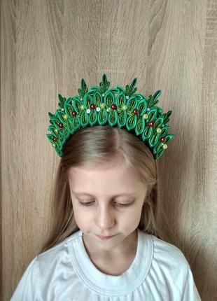 Корона на новогодний утренник украшение на голову к костюму елки ободок для девочки обруч ёлочка9 фото