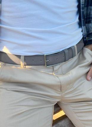 Ремень мужской кожаный jk-3402 (125 см) cерый под брюки с дырочками6 фото
