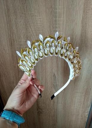 Золотая корона принцессы на новогодний утренник украшение на голову ободок для девочки обруч4 фото