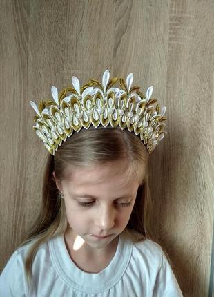 Золота корона принцеси на новорічний ранок прикраса на голову обідок для дівчинки обруч6 фото