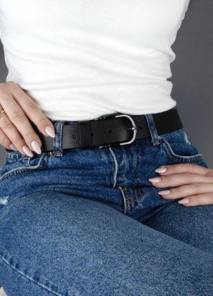 Ремень женский кожаный jk-3401 черный под джинсы (120 см)6 фото