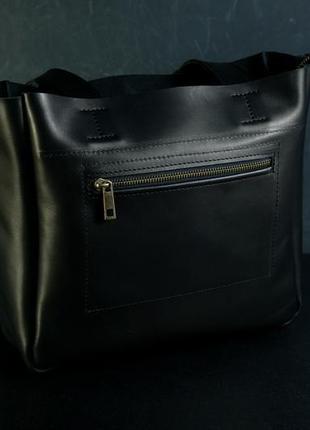 Женский кожаный шоппер с двумя карманами,  кожа итальянский краст, цвет черный6 фото