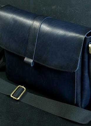 Мужская кожаная сумка "патрик", кожа итальянский краст, цвет синий4 фото
