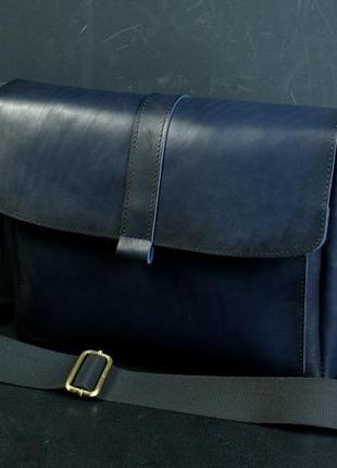 Чоловіча шкіряна сумка "патрік", шкіра італійський краст, колір синій2 фото