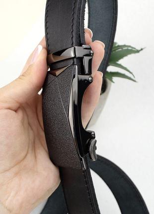 Ремень кожаный мужской sf-3410 (140 см) черный на автомате6 фото
