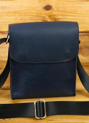 Чоловіча шкіряна сумка "кевін", шкіра італійський краст, колір синій2 фото