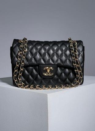 Сумка женская в стиле chanel 2.55 black gold2 фото