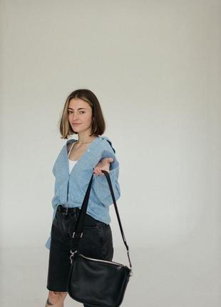 Черная кожаная сумка, стильная женская сумка из натуральной кожи2 фото