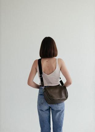 Оливковая  кожаная сумка, стильная женская сумка из натуральной кожи1 фото