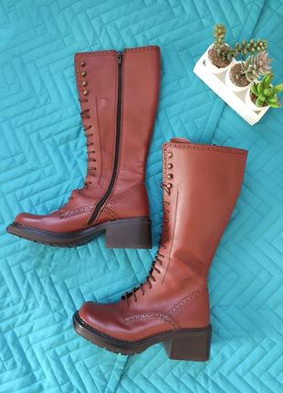 Оболденные кожаные качественные кожаные сапоги ботинки на шнуровке и молнии bronx кожа1 фото