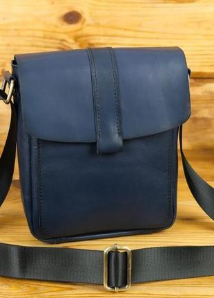 Мужская кожаная сумка "уильям", кожа итальянский краст, цвет  синий2 фото