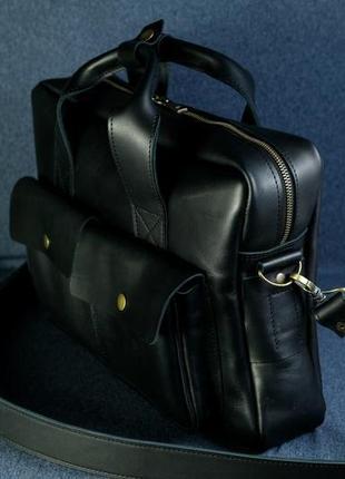Чоловіча шкіряна сумка "бенджамін", шкіра італійський краст, колір чорний3 фото
