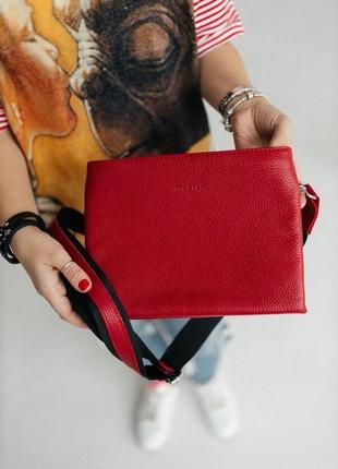 Червона шкіряна сумка, кроссбоді зі шкіри.3 фото
