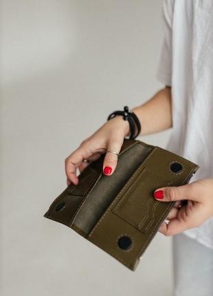 Жіночий гаманець зі шкіри кроко, шкіряний гаманець, гаманець оливковий2 фото
