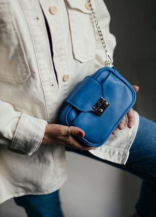 Синяя кожаная сумка, маленькая сумка из натуральной кожи