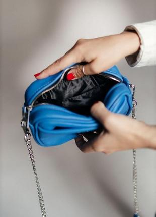 Синя шкіряна сумка, маленька сумка з натуральної шкіри3 фото
