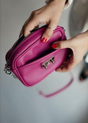 Кожаная сумка, маленькая сумка из натуральной кожи, сумка цвета фукрсия3 фото