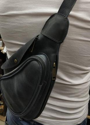Шкіряний рюкзак слінг на одне плече синій - tarwa 30263 фото