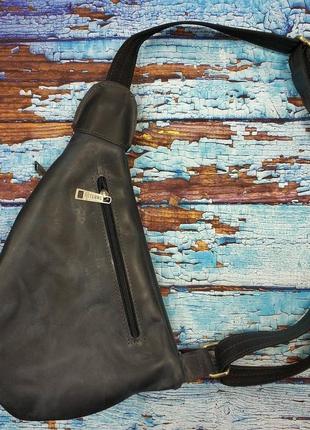 Шкіряний рюкзак слінг на одне плече синій - tarwa 30268 фото