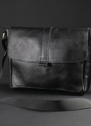 Чоловіча шкіряна сумка "патрік", шкіра італійський краст, колір чорний2 фото