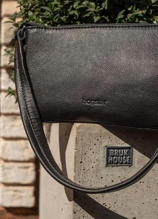 Чорна шкіряна сумка, стильна сумка-багет з натуральної шкіри5 фото