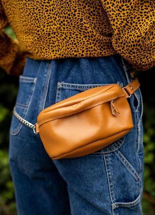 Карамельная сумка на пояс, кожаная сумка коричневого цвета3 фото