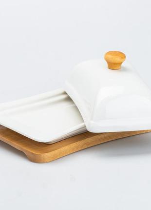 Масленка для сливочного масла и сыра с крышкой бамбуковая 18 х 11.5 х 7 см2 фото