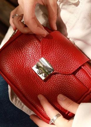 Красная кожаная сумка, маленькая сумка из кожи3 фото