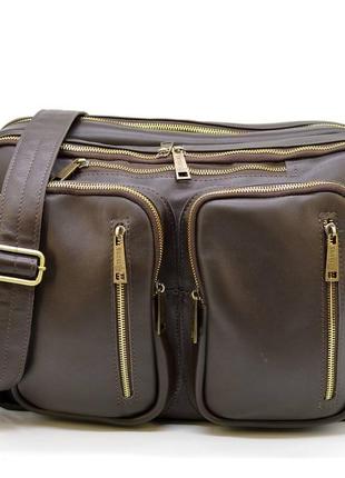 Сумка-трансформер tarwa 7014 из натуральной кожи - сумка-рюкзак, сумка-мессенджер, два отделения4 фото