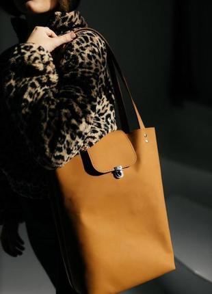 Коричневая кожаная сумка, коричневый шопер из кожи, женский шопер3 фото