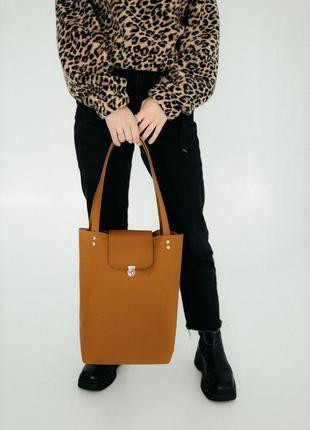Коричнева шкіряна сумка, коричневий шопер зі шкіри, жіночий шопер4 фото