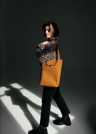 Коричневая кожаная сумка, коричневый шопер из кожи, женский шопер2 фото