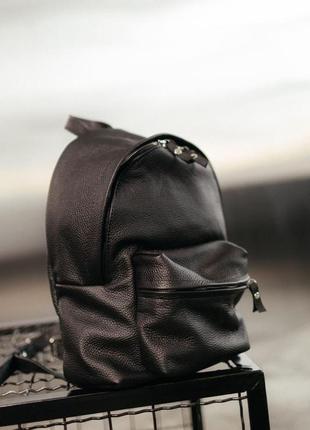 Чорний шкіряний рюкзак, жіночий рюкзак з натуральної шкіри3 фото