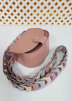 Сумка женская "кенди" ремень-плетение натуральная кожа, розовая матовая4 фото