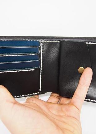 Шкіряний гаманець череп з чорним піоном, стильний шкіряний гаманець ручної роботи8 фото